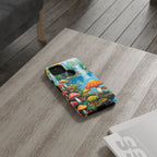 Coque de téléphone champignon avec scène de nature vibrante