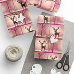 Pink Reindeer Holiday Scene, Christmas Gift Wrap Paper