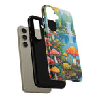 Coque de téléphone champignon avec scène de nature vibrante