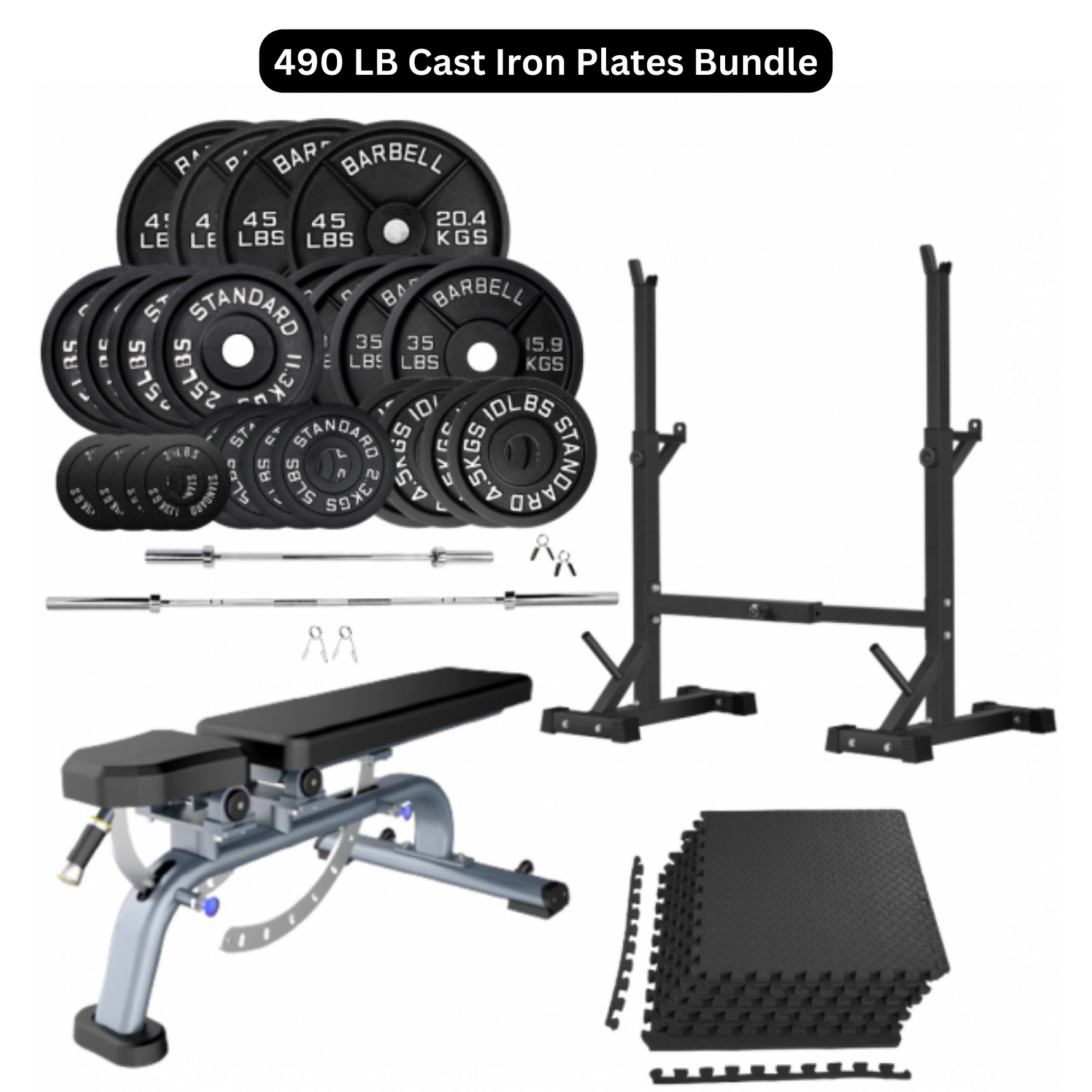 Bench Press Stack with Squat Rack, Weight Plates and Barbell Bar