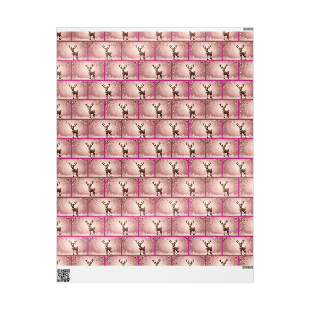 Pink Reindeer Holiday Scene, Christmas Gift Wrap Paper