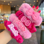 Rose Pink Plush Hair Scrunchies - Special Gift 4pcs Girls Set