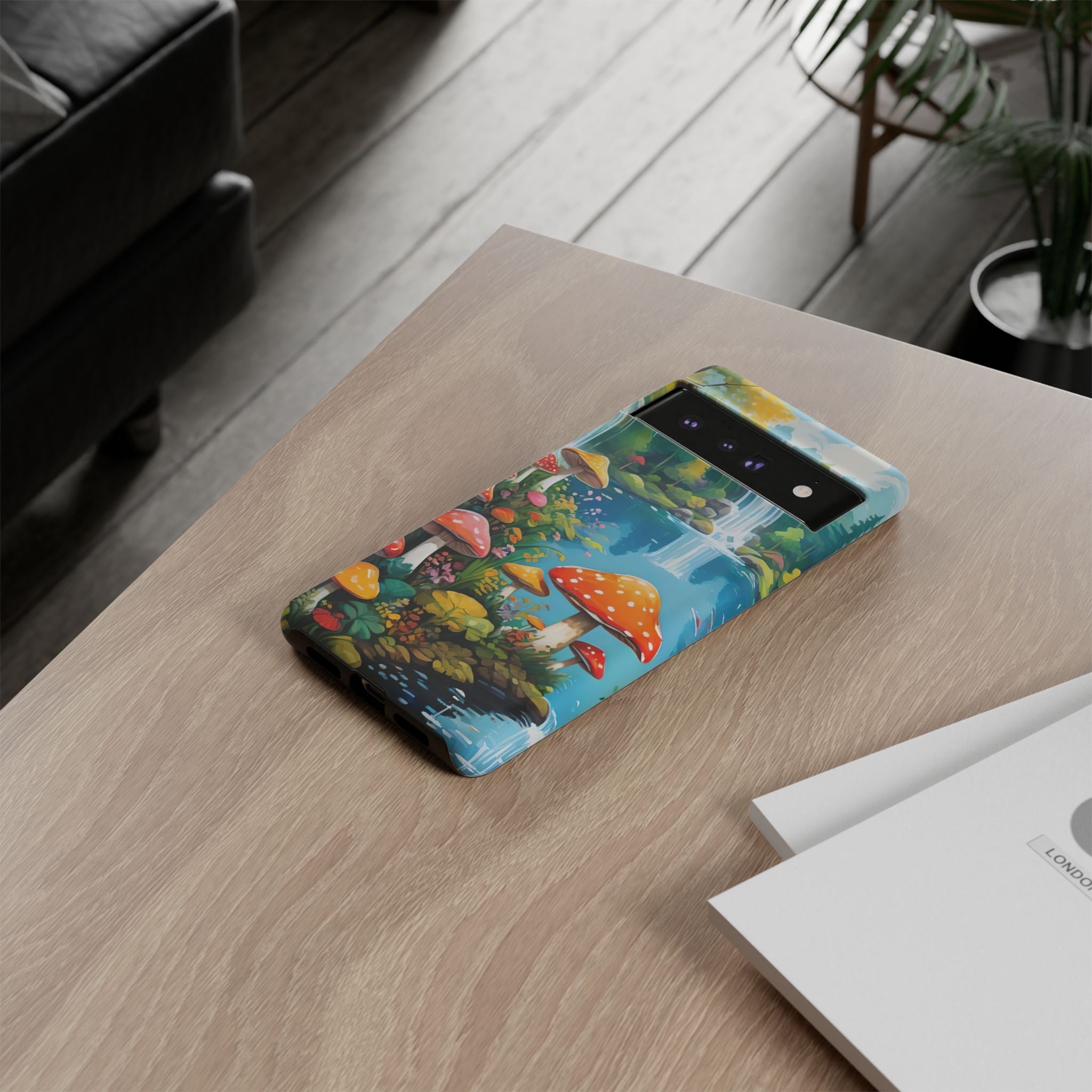 Mushroom Phone Case with Vibrant Nature Scene