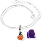 Pumpkin Orange Jack O Lantern Snake Chain Charm Bracelet-0