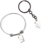 Ace Bracelet | Ace of Spades Bangle Bundled with Keychain Gift for Women Men Jewelry Playing Card Poker and Game Accessories-0