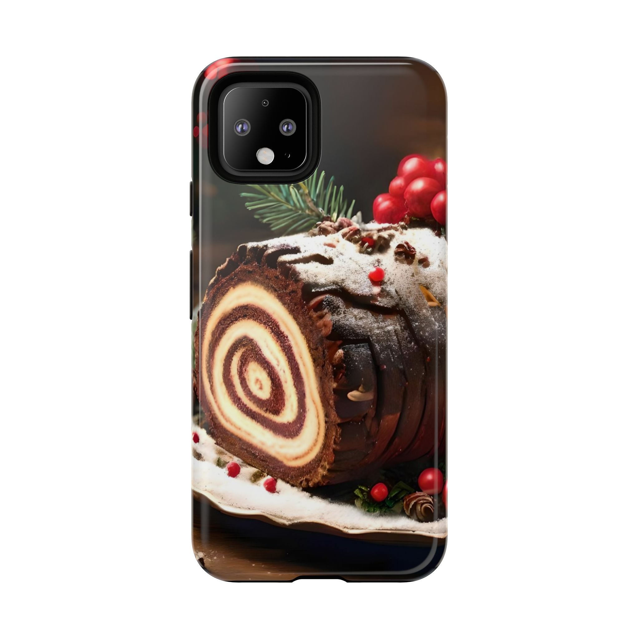 Festive Phone Case with Yule Log Design, Winter Holiday Gift, Cute Case for Snowy Days, Cozy Vibes Decor, Merry Christmas Decor