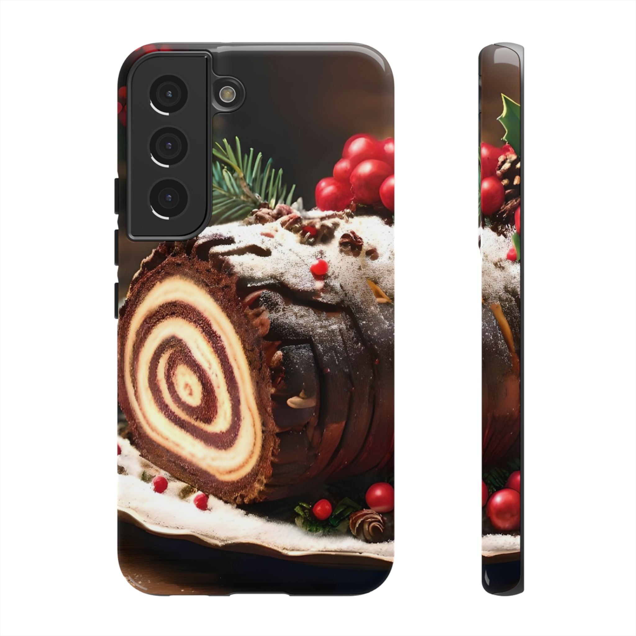 Festive Phone Case with Yule Log Design, Winter Holiday Gift, Cute Case for Snowy Days, Cozy Vibes Decor, Merry Christmas Decor