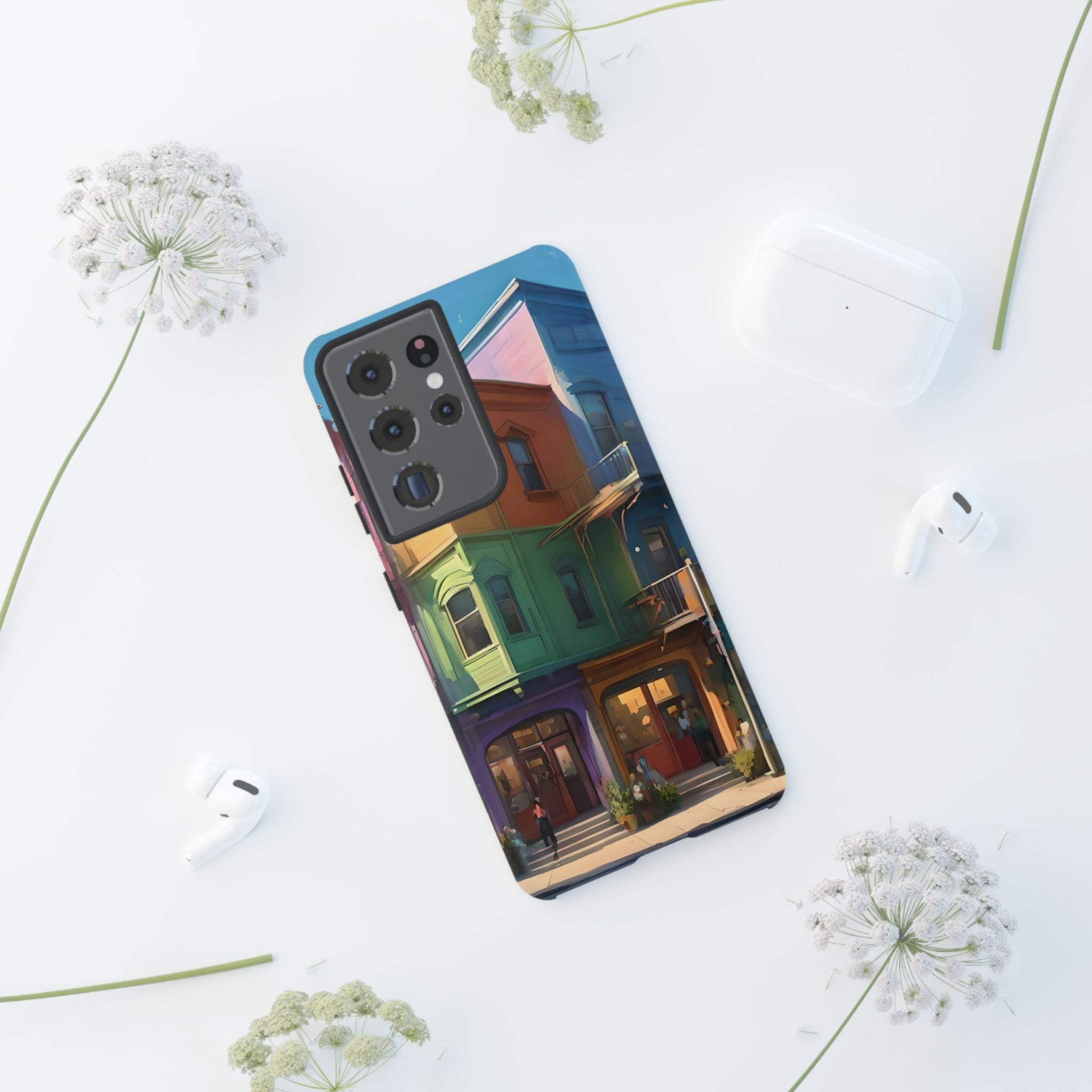 Colorful City Street Art Print, Phone Case
