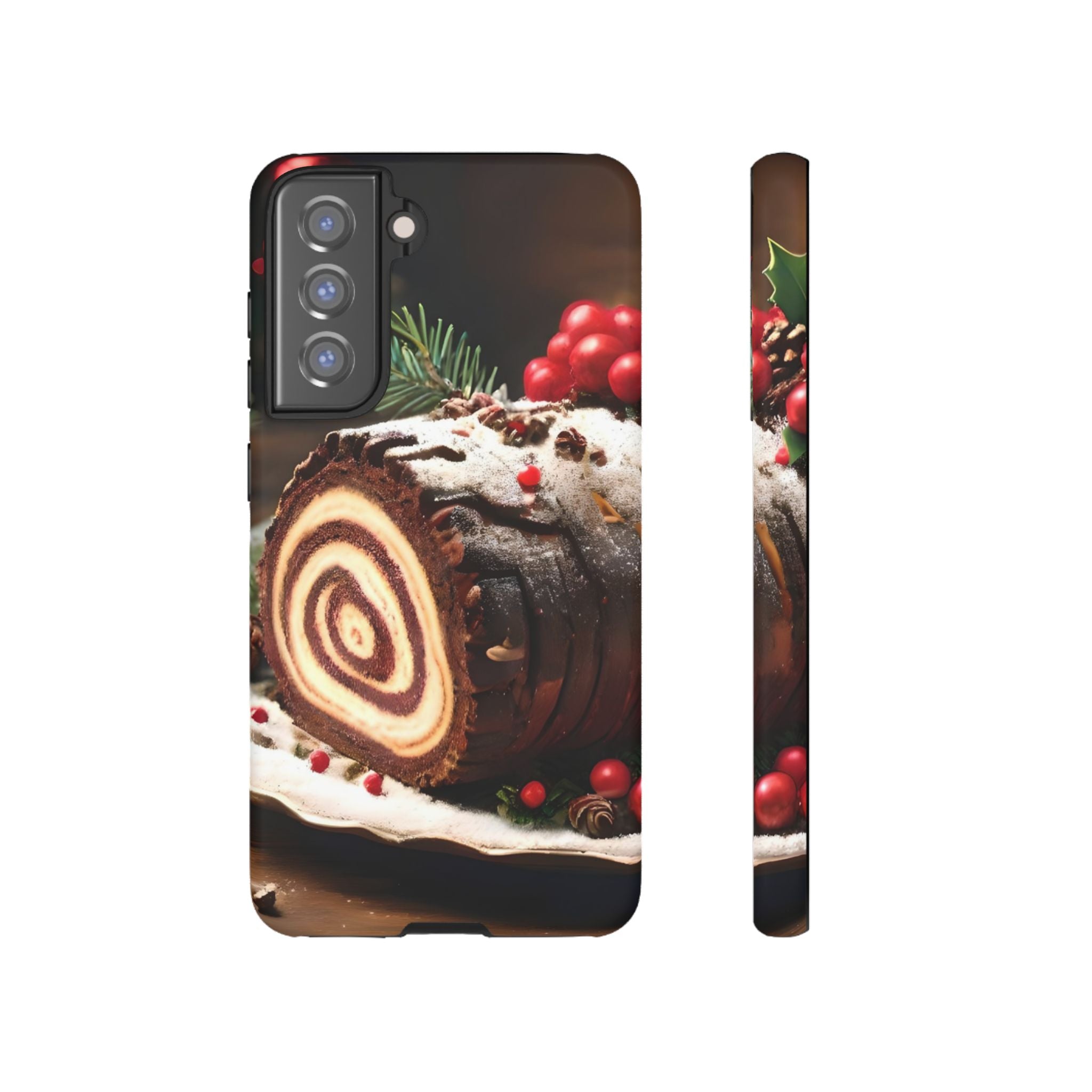 Festive Phone Case with Yule Log Design, Winter Holiday Gift, Cute Case for Snowy Days, Cozy Vibes Decor, Merry Christmas Decor