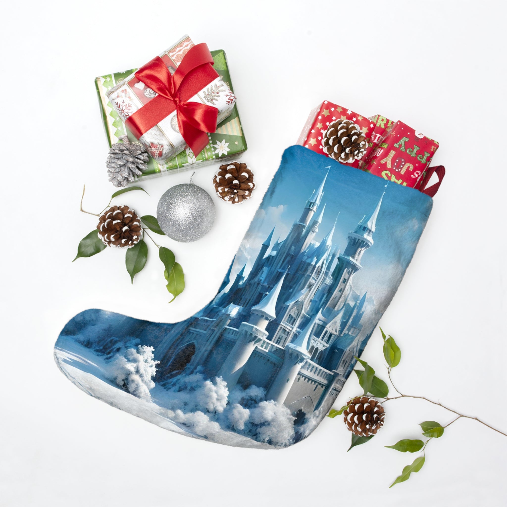 Frozen Ice Castle Design, Winter Christmas Stocking