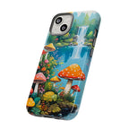 Coque de téléphone champignon avec scène de nature vibrante