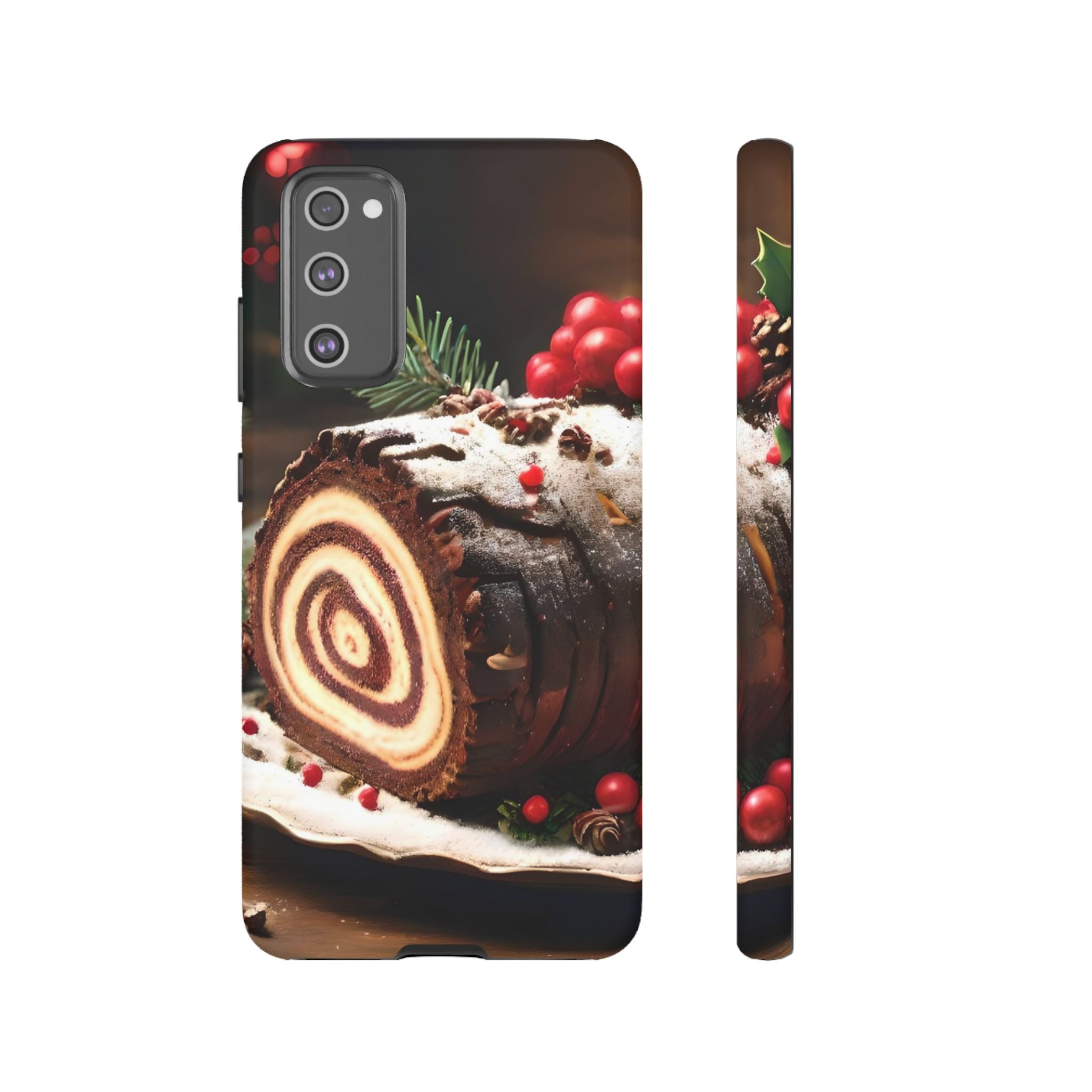 Festive Phone Case with Yule Log Design, Winter Holiday Gift, Cute Case for Snowy Days, Cozy Vibes Decor, Merry Christmas Decor