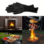 Fireproof Silicone BBQ Gloves - Heat Resistant, Cut-Resistant, Non-Slip (Black)-2
