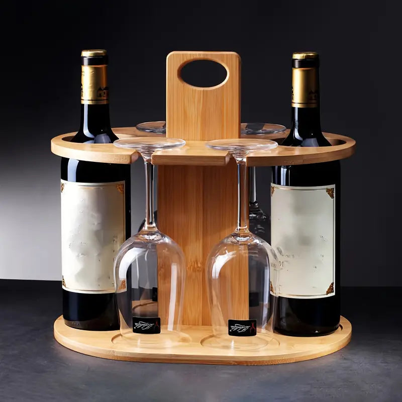 Elegance Elevated: Wooden Tabletop Wine Rack with High-Legged Cup Inverted Cup Design