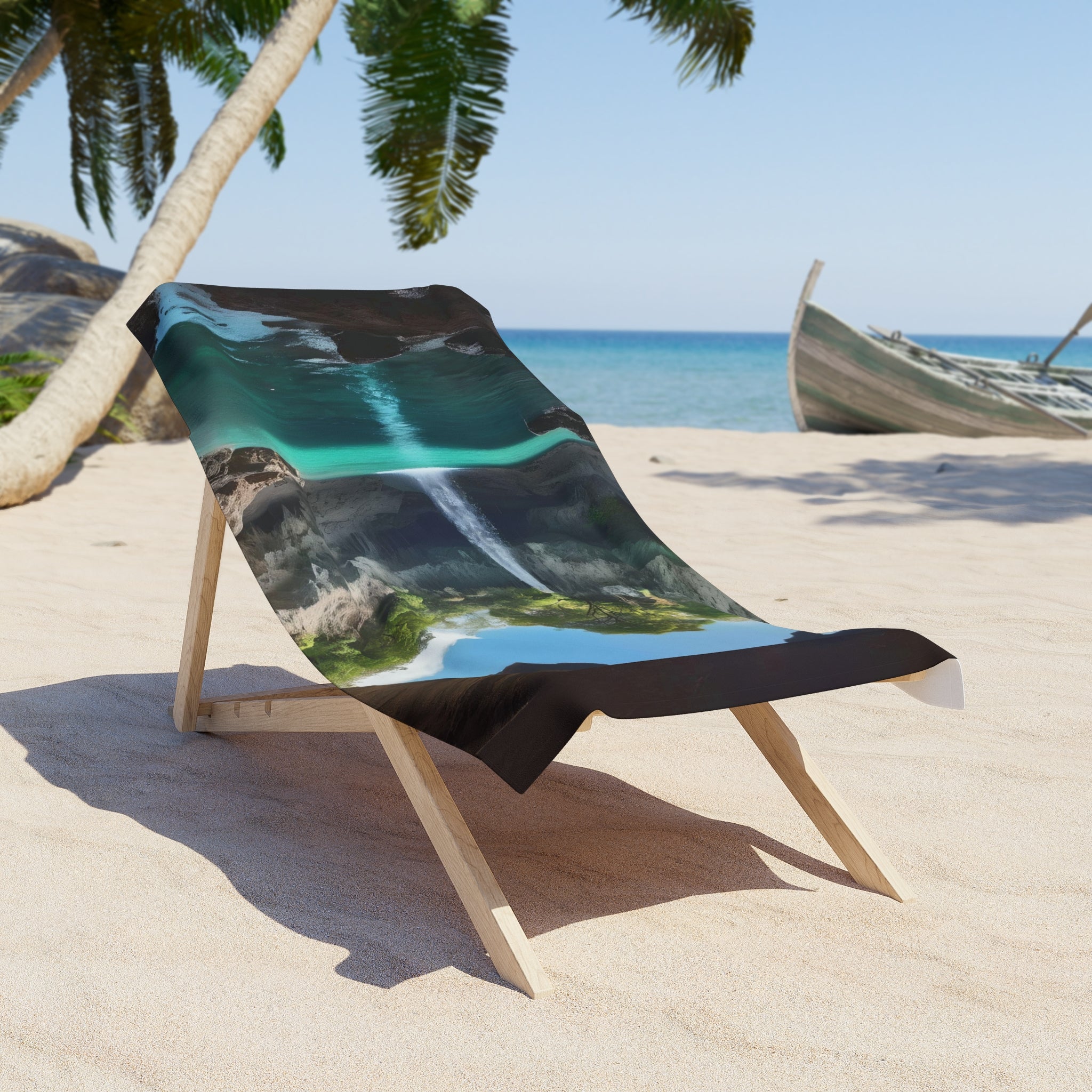 Tropical Waterfall Paradise Print, Beach Towel