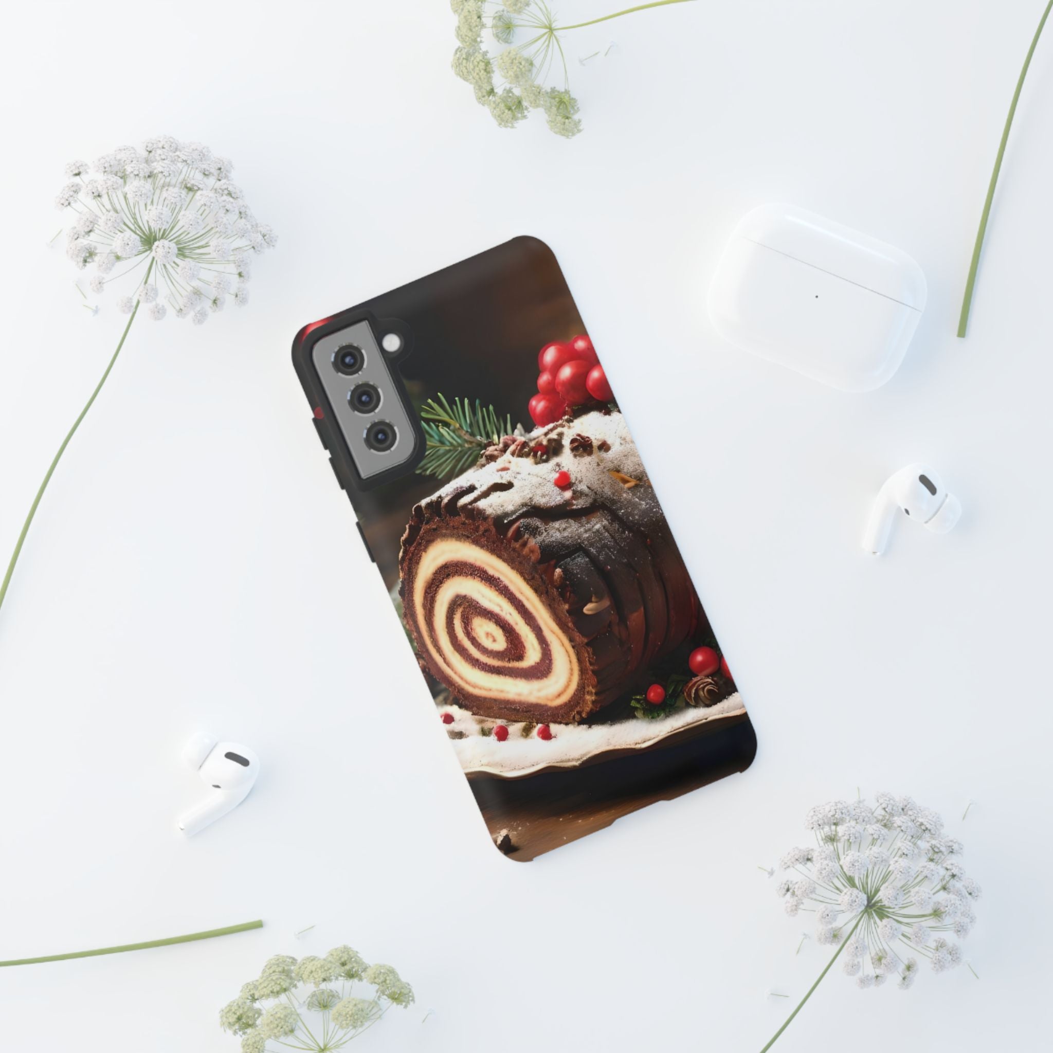 Festive Phone Case with Yule Log Design