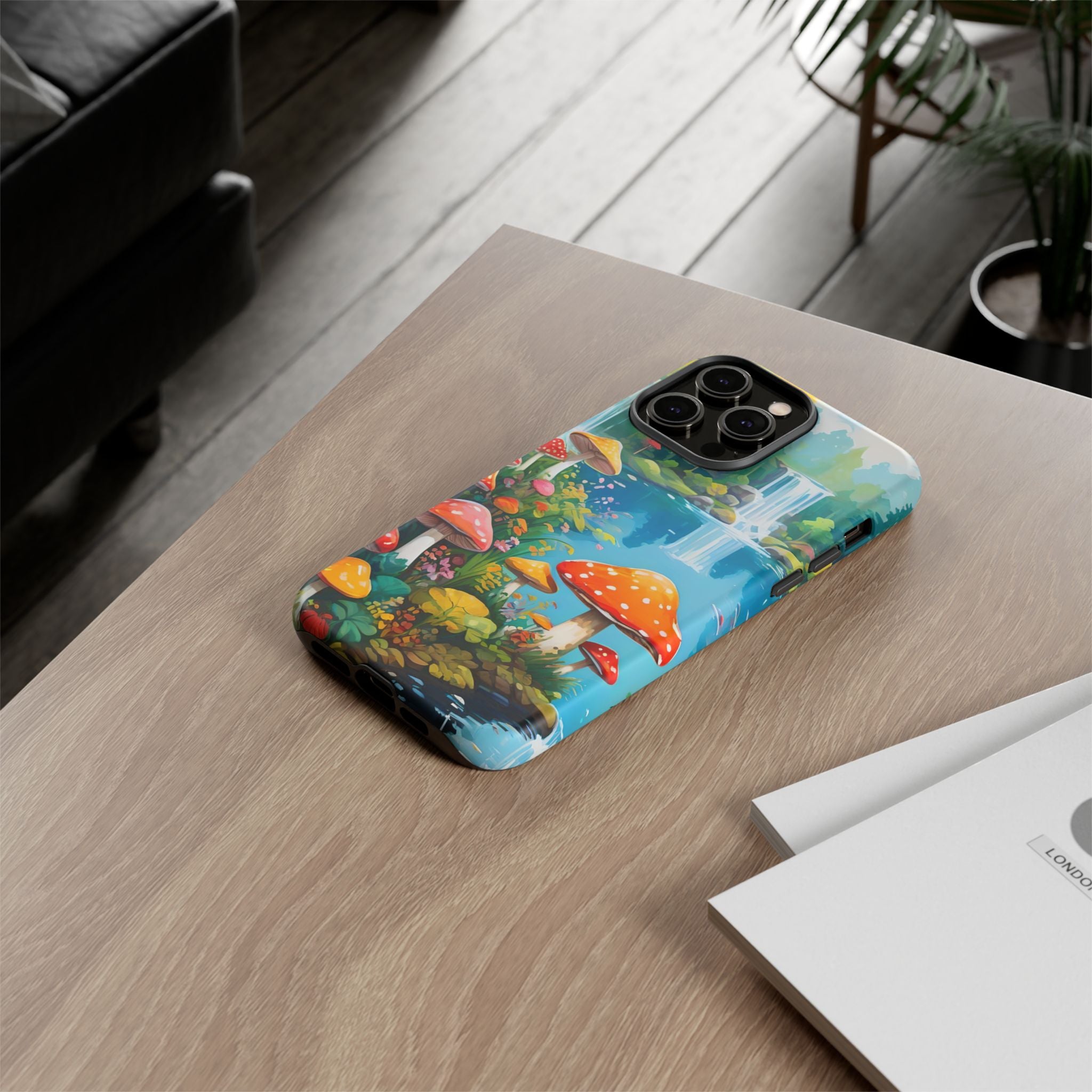 Mushroom Phone Case with Vibrant Nature Scene