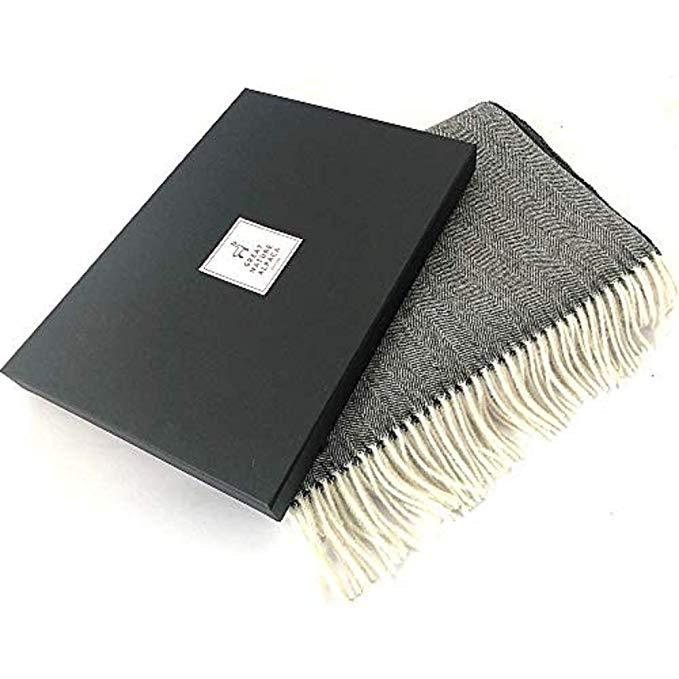 Grand plaid 100 % alpaga naturel avec motif à chevrons 