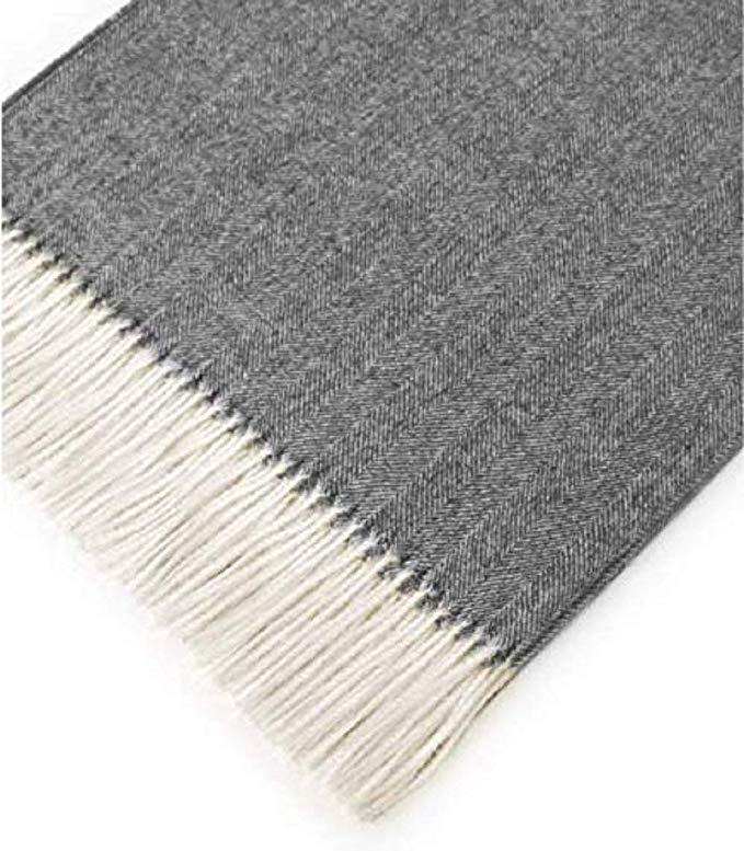 Grand plaid 100 % alpaga naturel avec motif à chevrons 