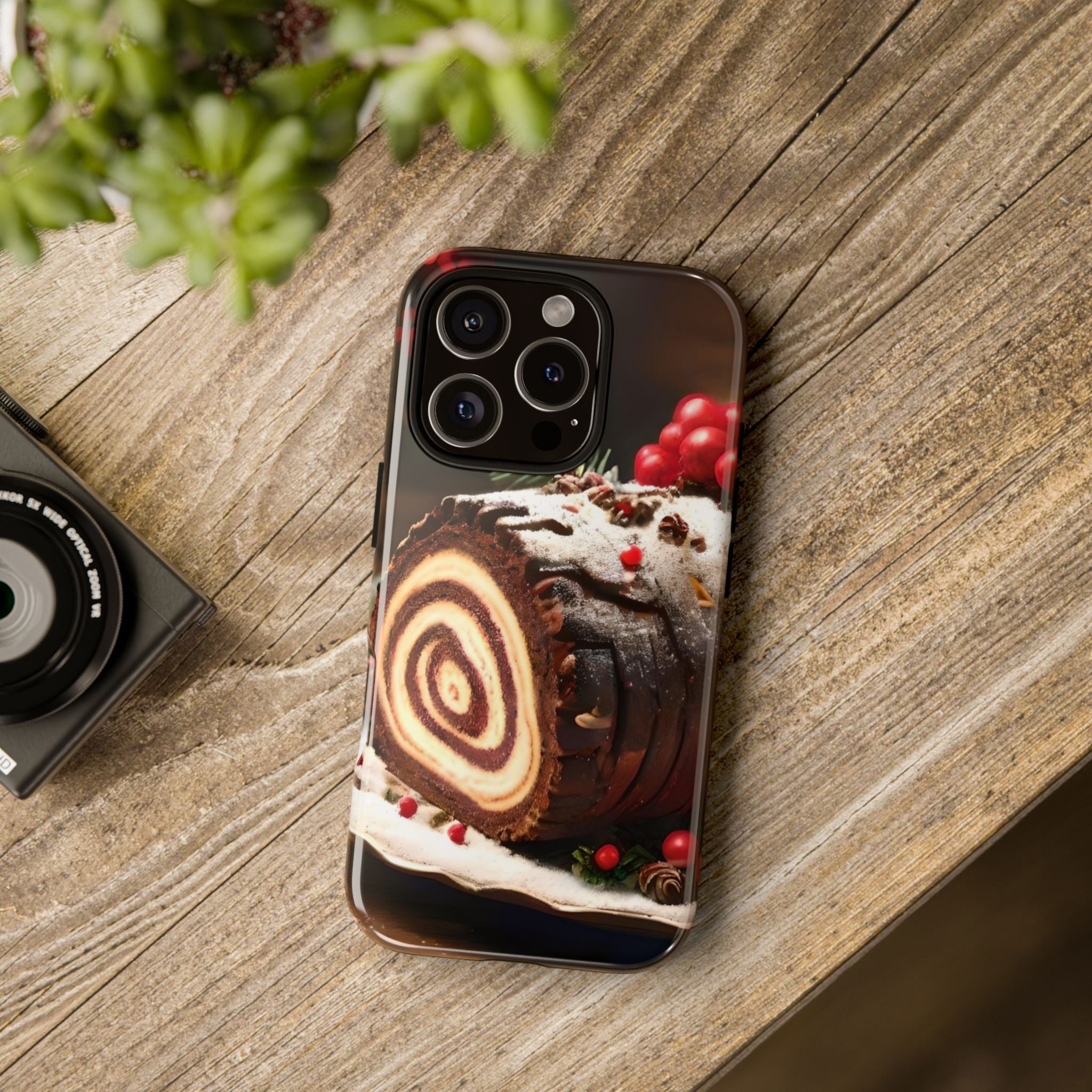 Festive Phone Case with Yule Log Design