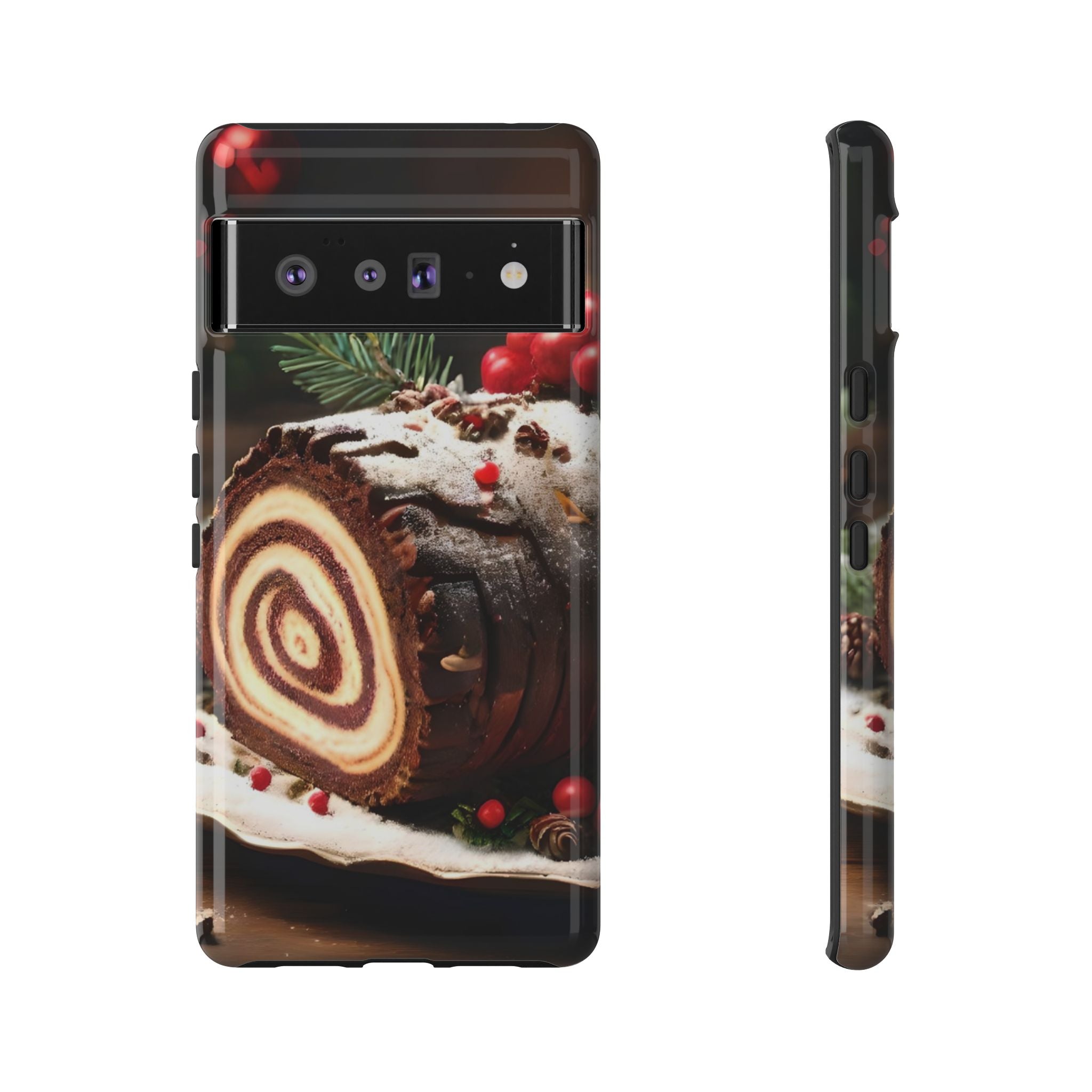 Festive Phone Case with Yule Log Design, Winter Holiday Gift, Cute Case for Snowy Days, Cozy Vibes Decor, Merry Christmas Decor