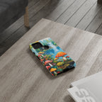 Coque de téléphone champignon avec scène de nature vibrante