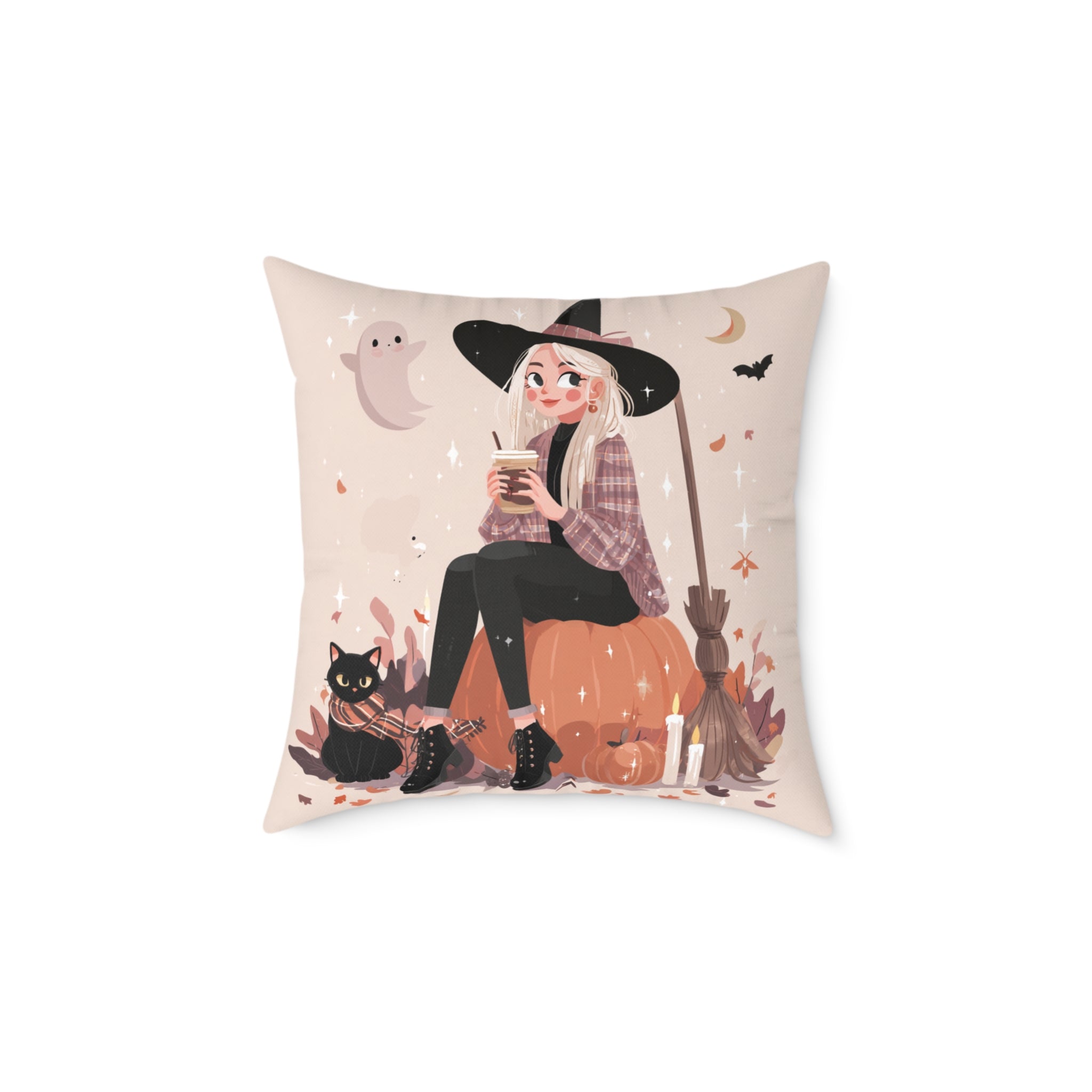 Cozy Witch Fall Design, Decorative Pillow