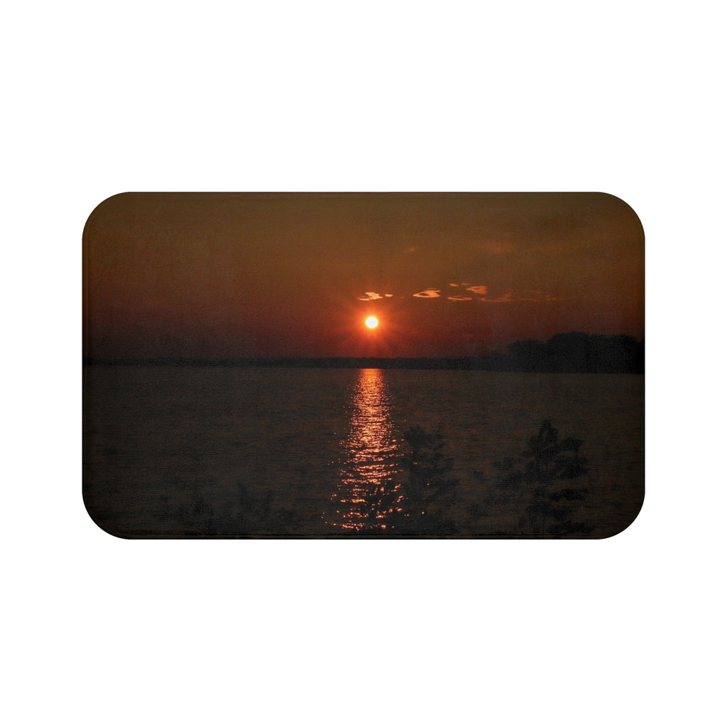 Serene Sunset Over Lake, Bathroom Mat