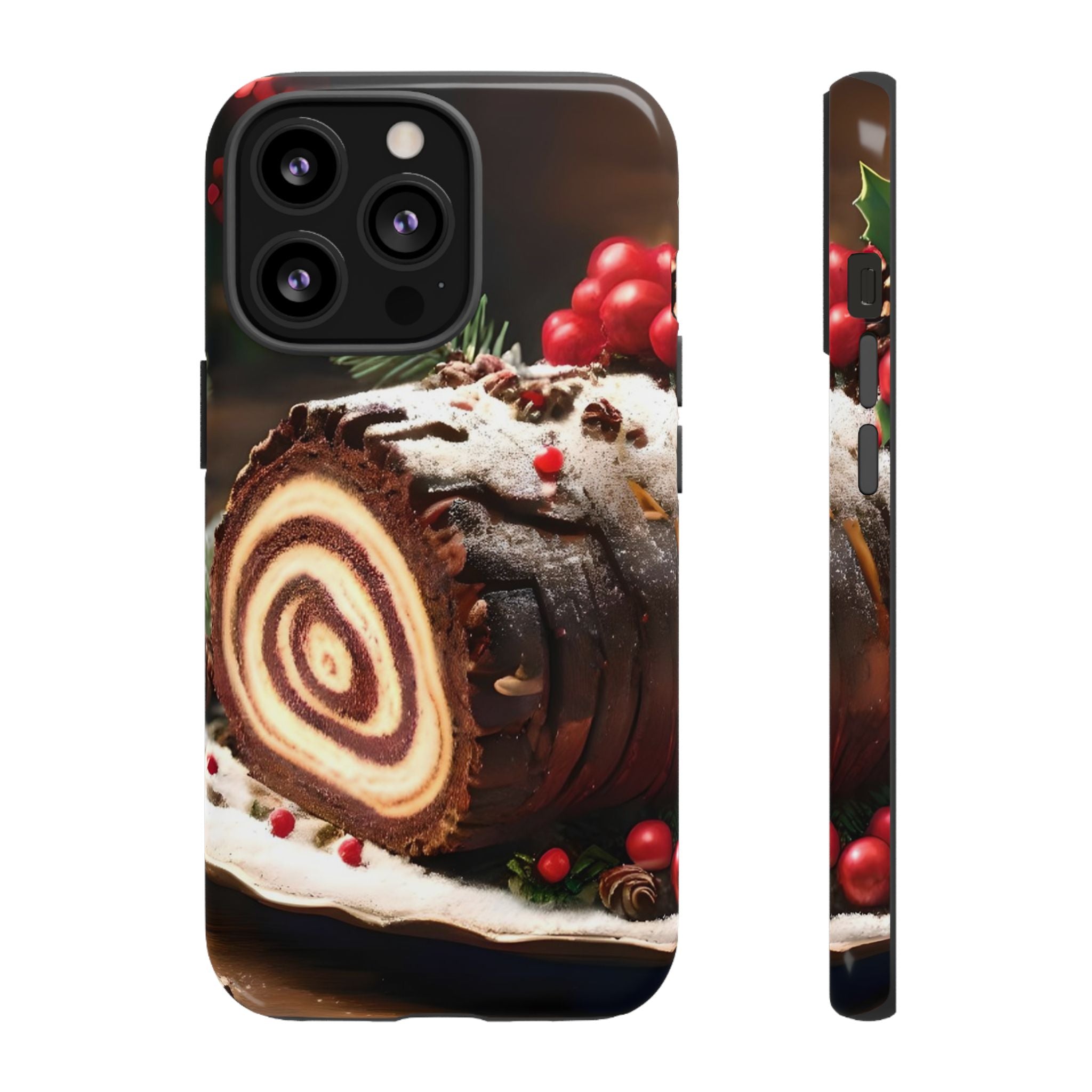 Festive Phone Case with Yule Log Design, Winter Holiday Gift, Cute Case for Snowy Days, Cozy Vibes Decor, Merry Christmas Decor