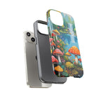 Coque de téléphone champignon avec scène de nature vibrante