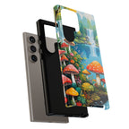 Coque de téléphone champignon avec scène de nature vibrante