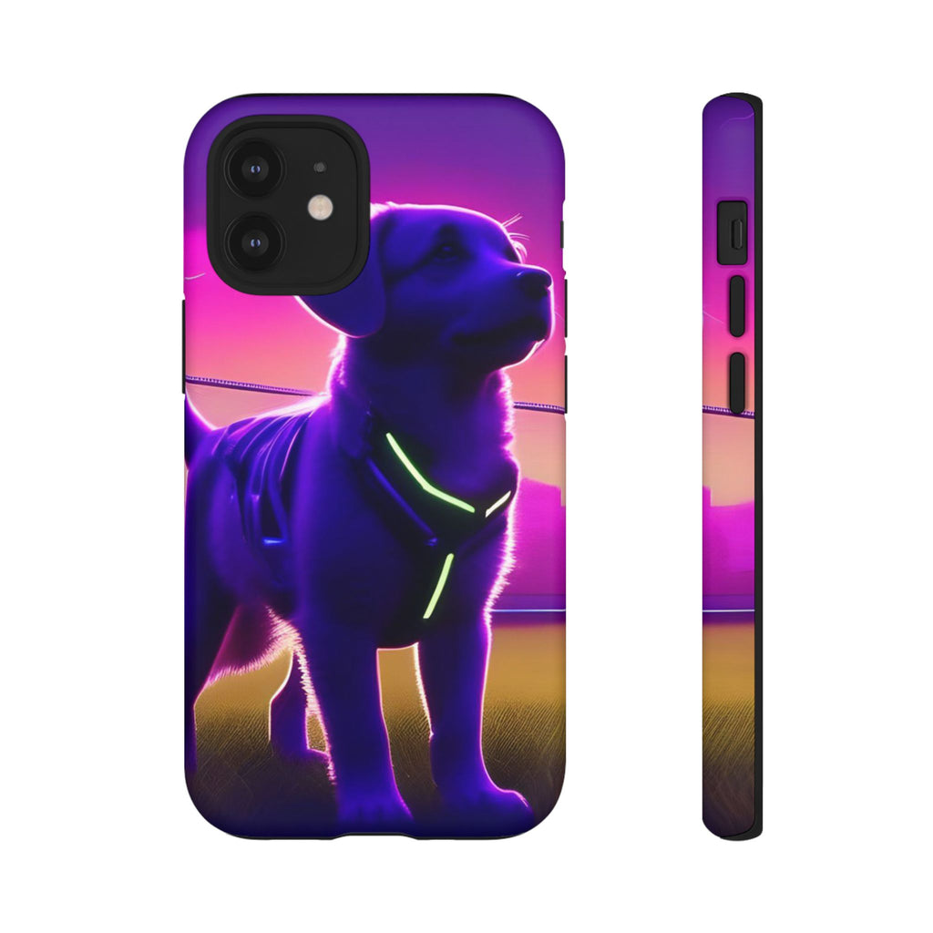 Coque de téléphone motif chien néon vibrant