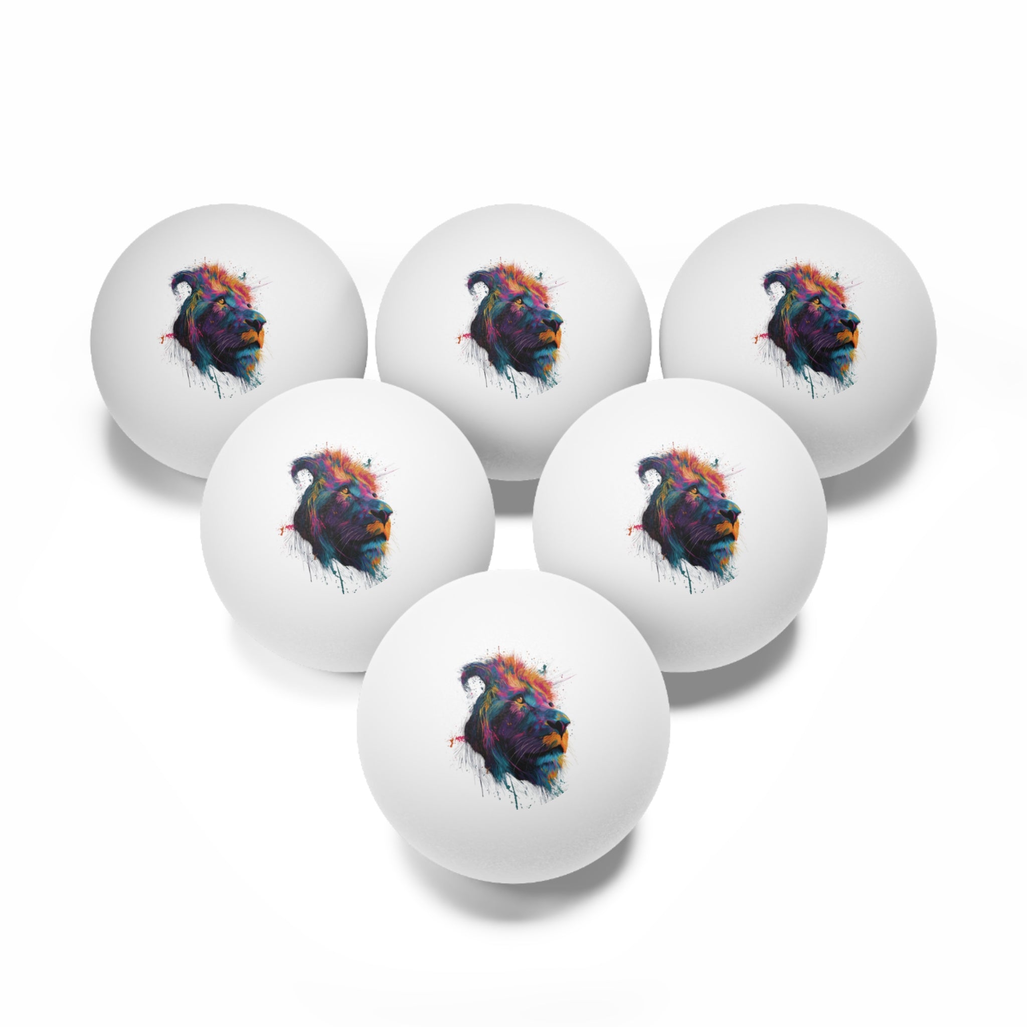 Colorful Lion Head Print, 6pcs Ping Pong Balls Set