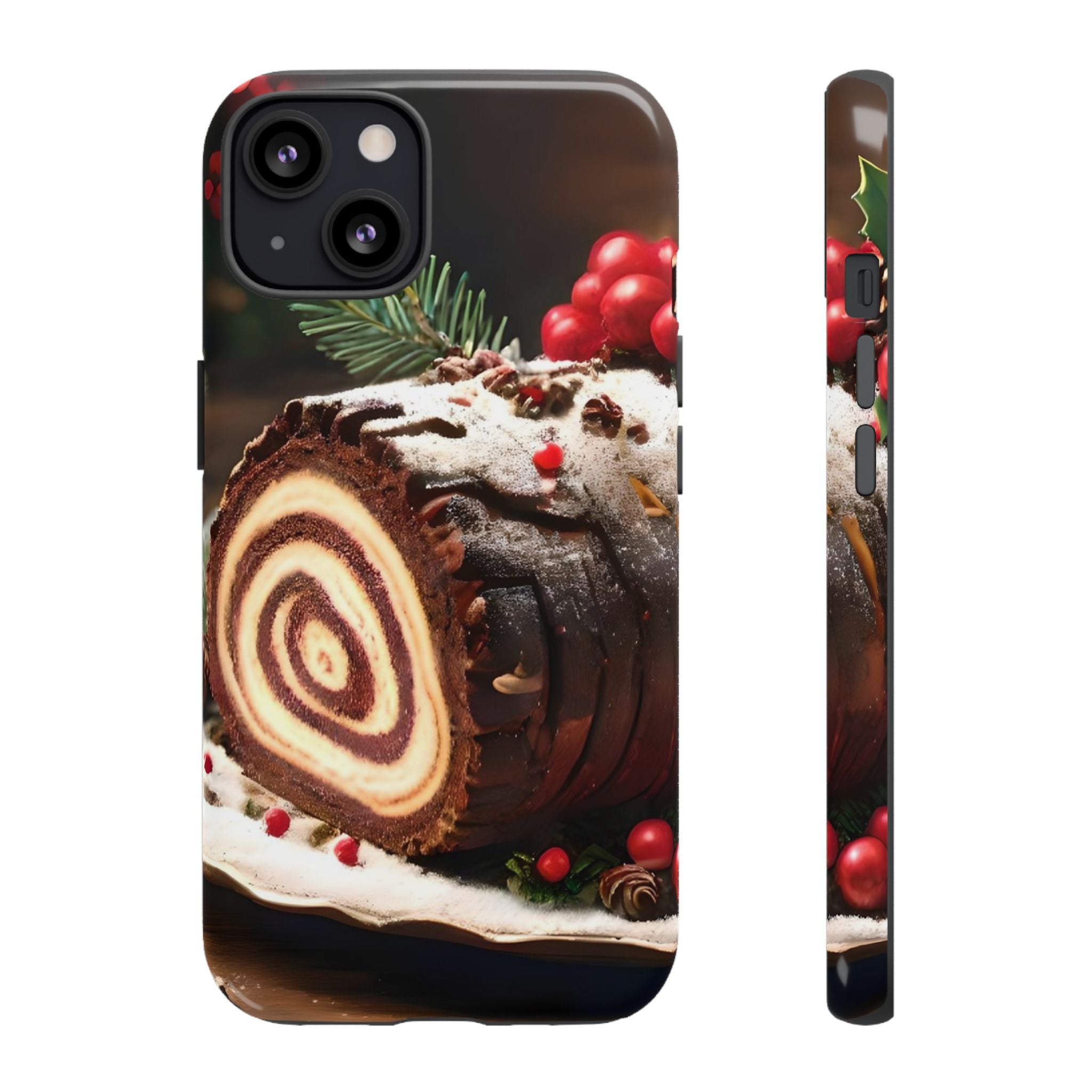 Festive Phone Case with Yule Log Design, Winter Holiday Gift, Cute Case for Snowy Days, Cozy Vibes Decor, Merry Christmas Decor
