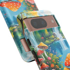 Coque de téléphone champignon avec scène de nature vibrante