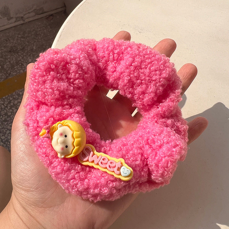 Pink Curly Plush Princess Hair Tie