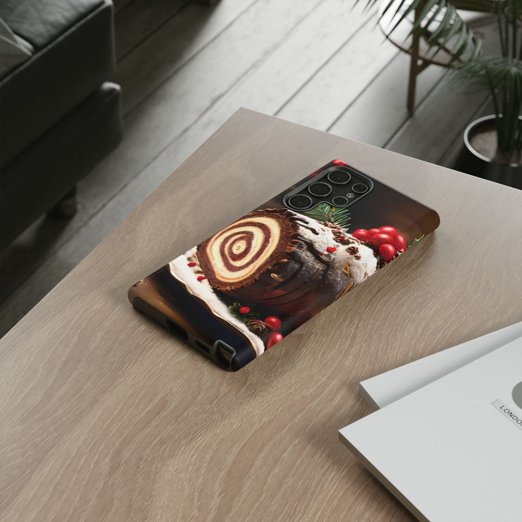 Festive Phone Case with Yule Log Design