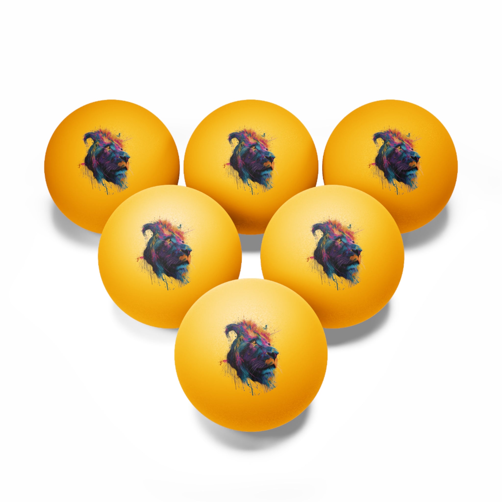 Colorful Lion Head Print, 6pcs Ping Pong Balls Set