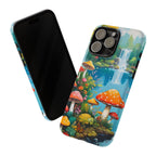 Coque de téléphone champignon avec scène de nature vibrante