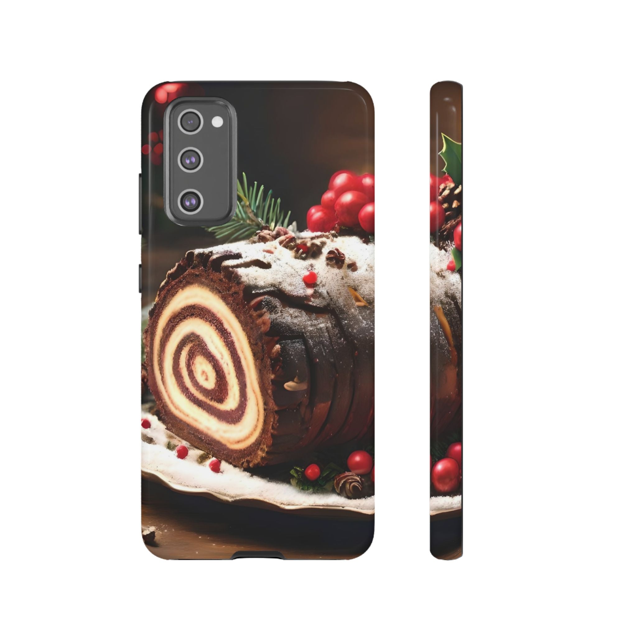 Festive Phone Case with Yule Log Design, Winter Holiday Gift, Cute Case for Snowy Days, Cozy Vibes Decor, Merry Christmas Decor
