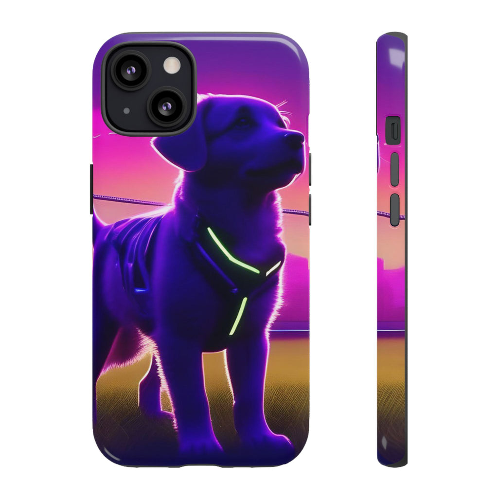 Coque de téléphone motif chien néon vibrant