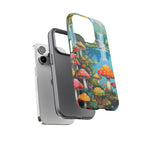 Coque de téléphone champignon avec scène de nature vibrante
