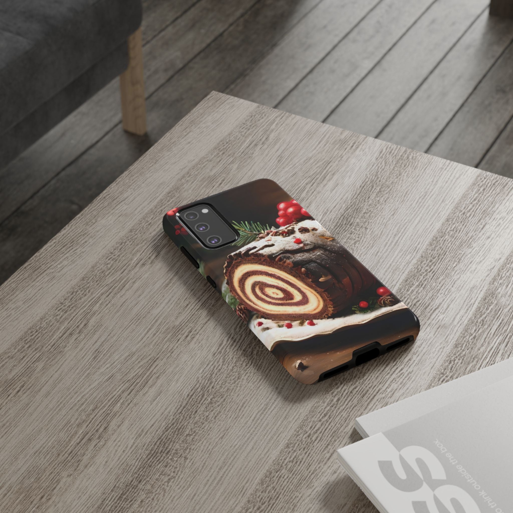 Festive Phone Case with Yule Log Design