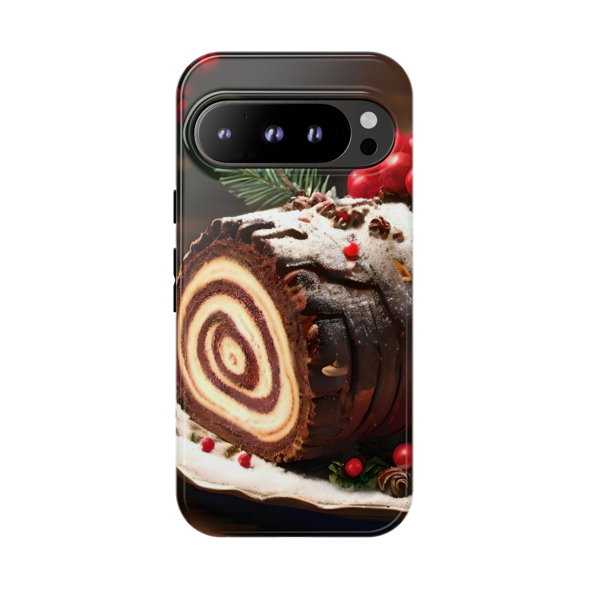 Festive Phone Case with Yule Log Design, Winter Holiday Gift, Cute Case for Snowy Days, Cozy Vibes Decor, Merry Christmas Decor