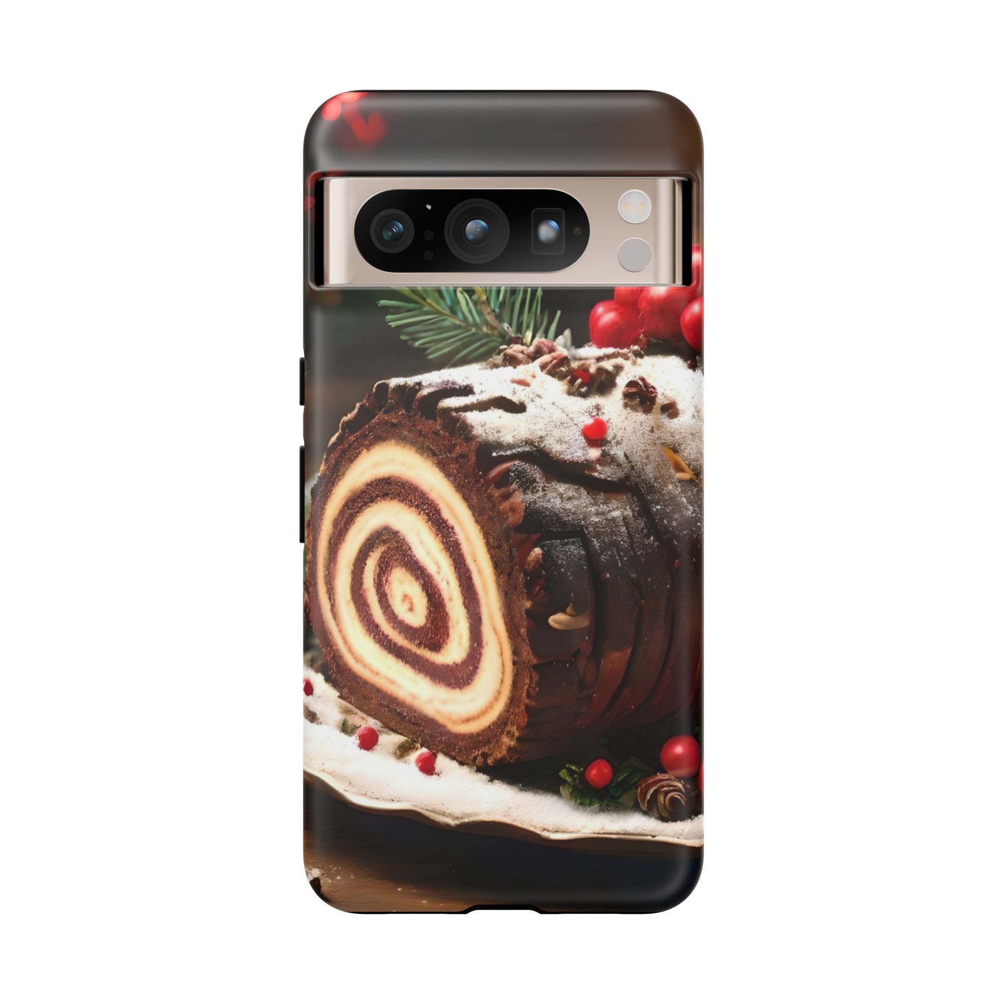 Festive Phone Case with Yule Log Design, Winter Holiday Gift, Cute Case for Snowy Days, Cozy Vibes Decor, Merry Christmas Decor