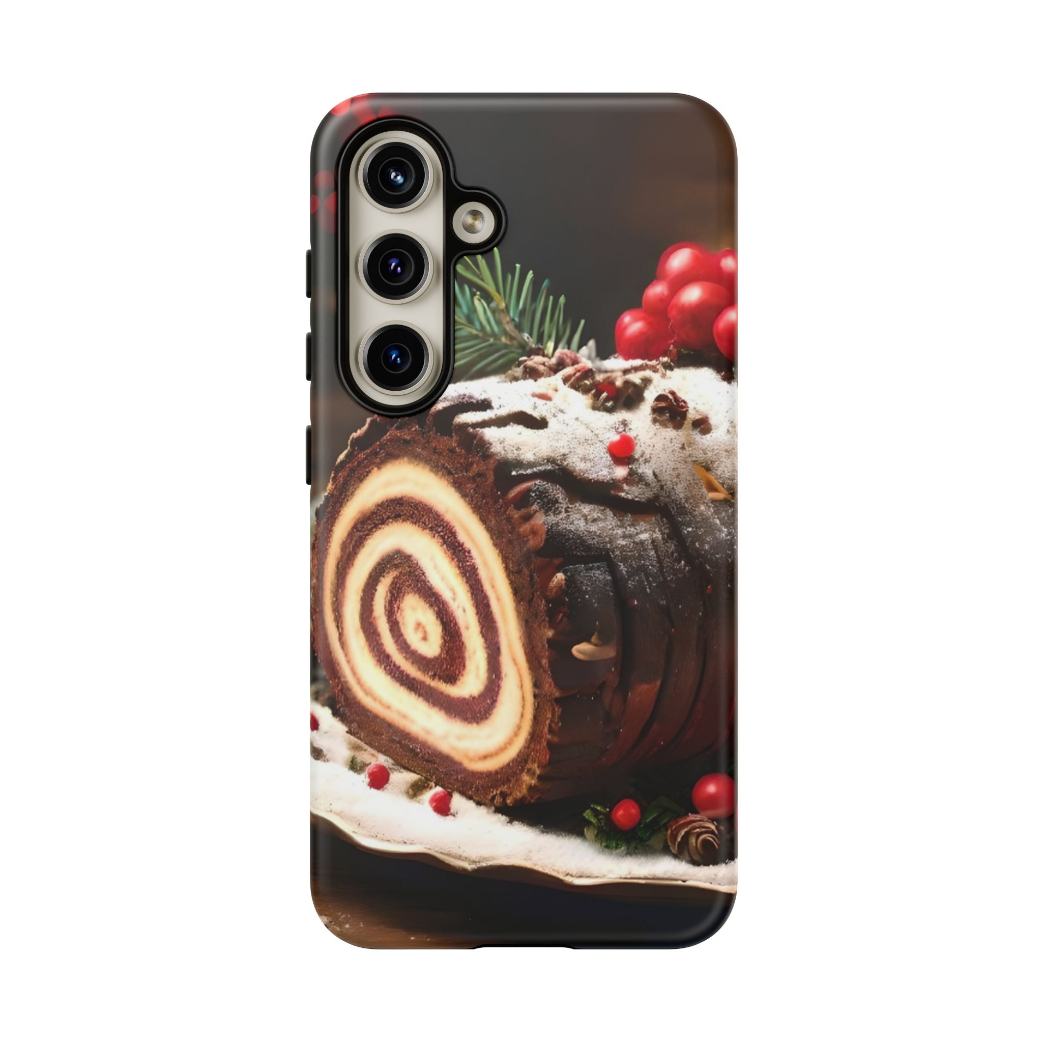 Festive Phone Case with Yule Log Design, Winter Holiday Gift, Cute Case for Snowy Days, Cozy Vibes Decor, Merry Christmas Decor