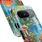 Coque de téléphone champignon avec scène de nature vibrante