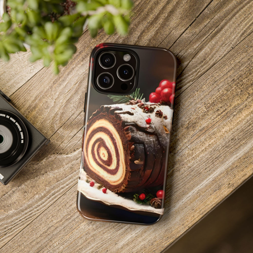 Festive Phone Case with Yule Log Design