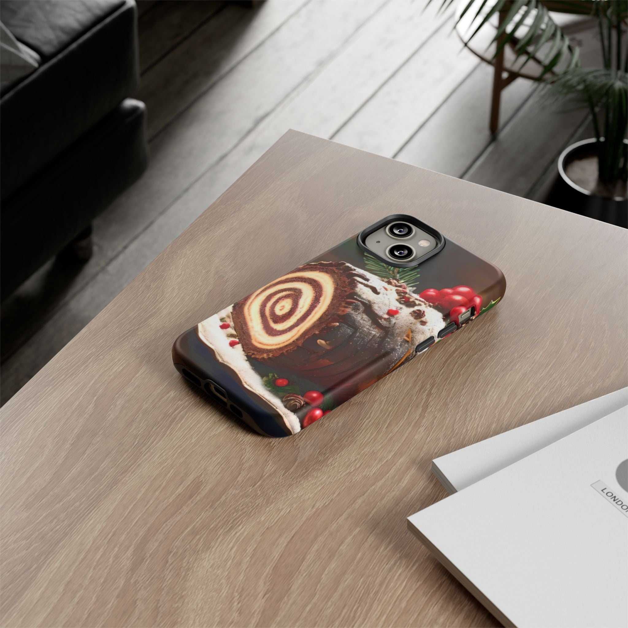 Festive Phone Case with Yule Log Design