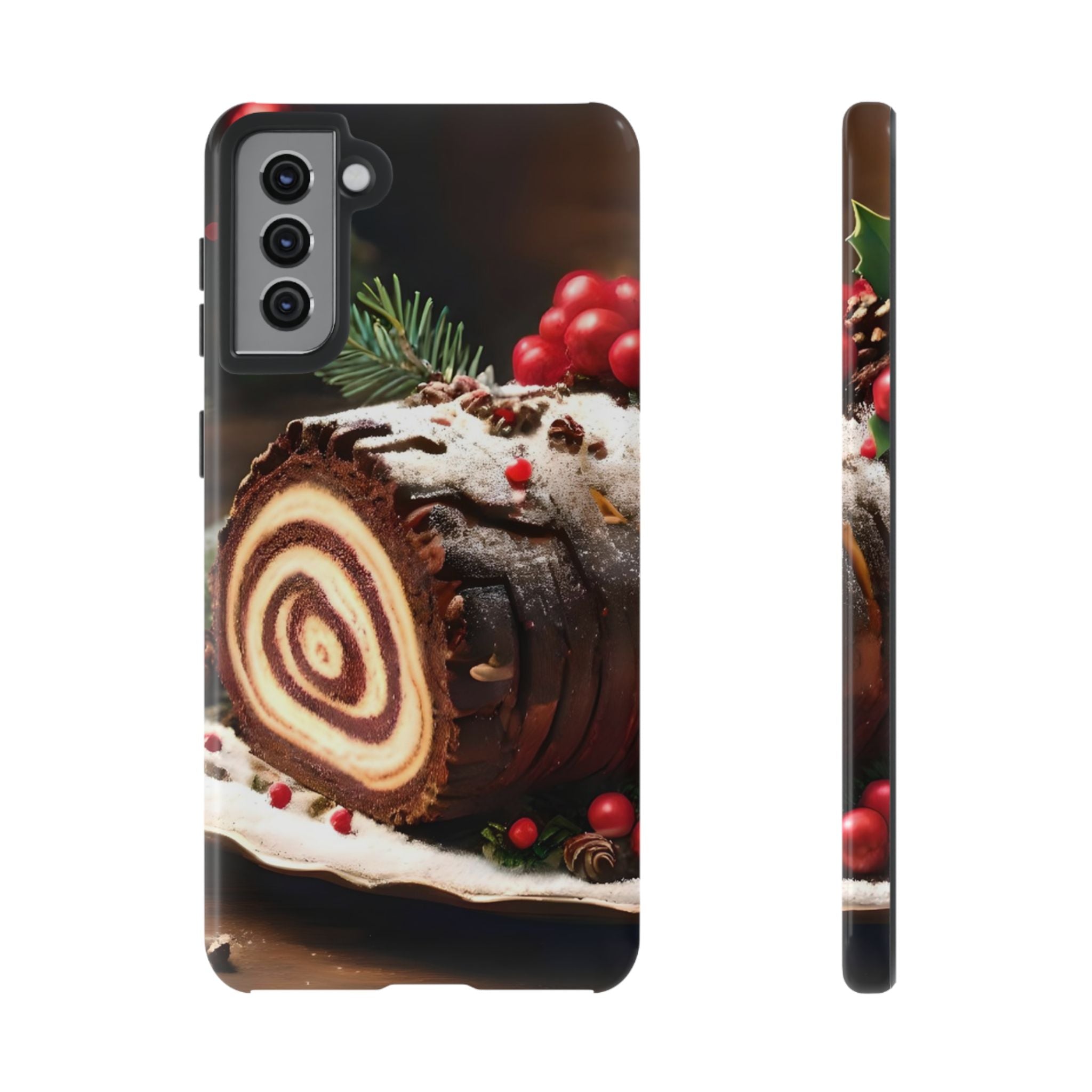 Festive Phone Case with Yule Log Design, Winter Holiday Gift, Cute Case for Snowy Days, Cozy Vibes Decor, Merry Christmas Decor